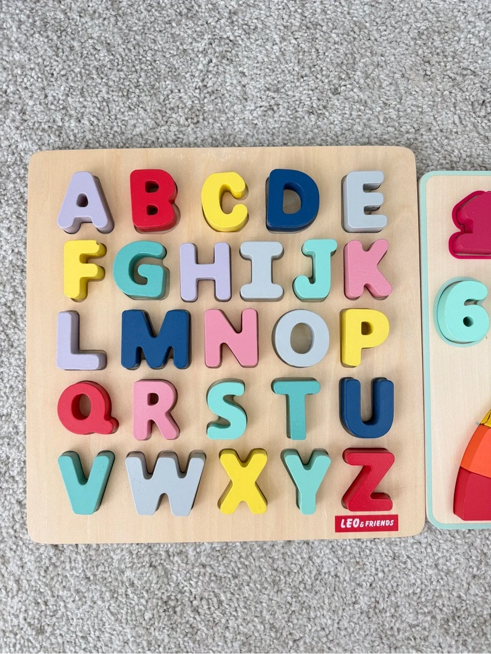 B Toys + Leo & Friends Toddler Wooden Numbers & Alphabet Puzzle Set - Multicolor